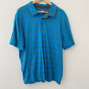🎆NEW YEARS SALE🎇 The North Face Polo Shirt Mens Size XL Blue Brown Striped